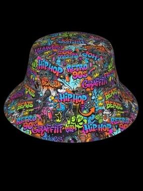 Retro 90s Hip Hop Graffiti Bucket Hat-Unisex 22"/23"